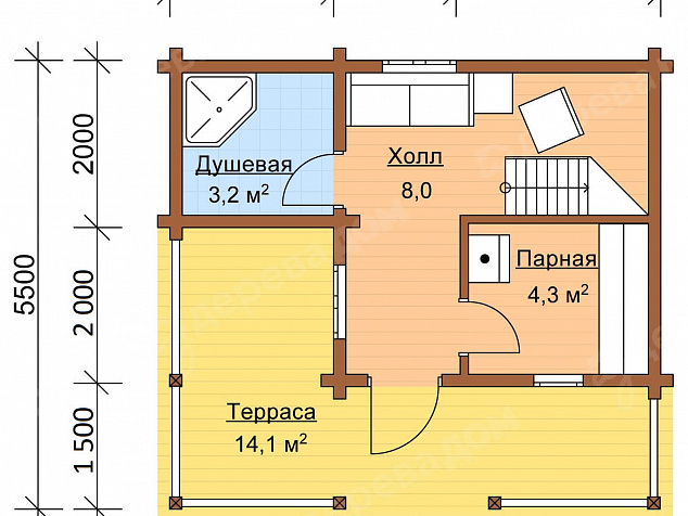 Каркасная баня 5.5х6 «Баня 29»