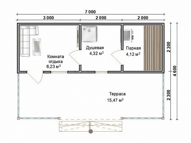 Баня из бруса 7х4,3 «Баня 45»