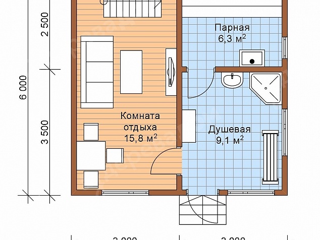 Каркасная баня 6х6 «Баня 23»