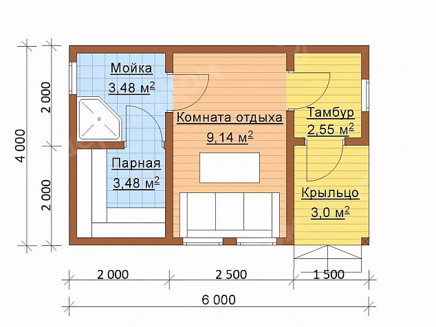 Каркасная баня 4х6 «Баня 4»