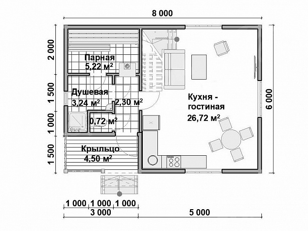 Каркасная баня 8х6 «Баня 37»